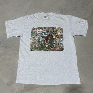 Vintage Big Cats Shirt SZ L Wildlife Graphic Busch Gardens Tampa Florida Nature